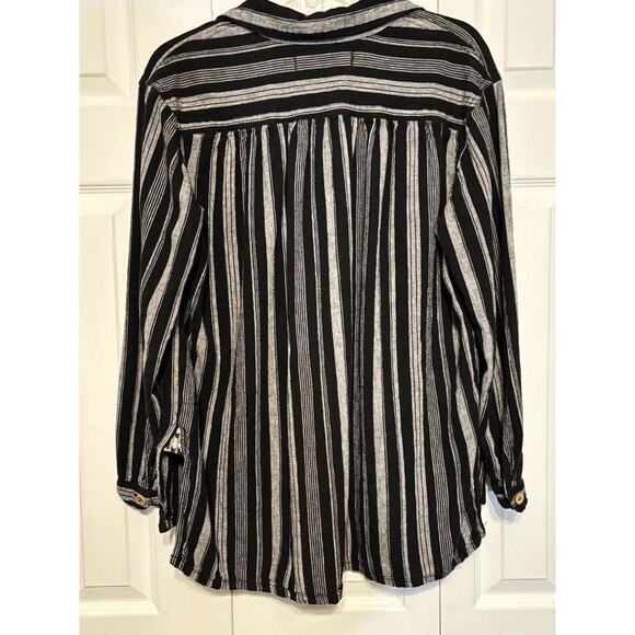 We The Free Womens Black Gray Linen Blend Summer Breeze Stripe Popover S Boho - Picture 4 of 8